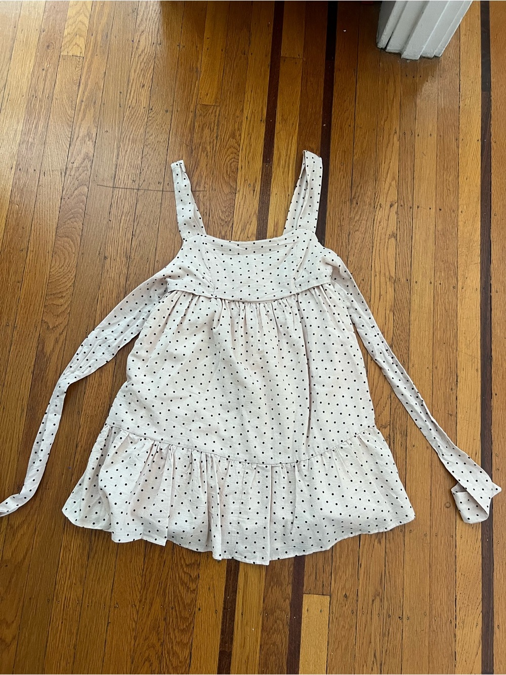 NEW By Together polka dot dress babydoll cream black ruffled mini S small NWT